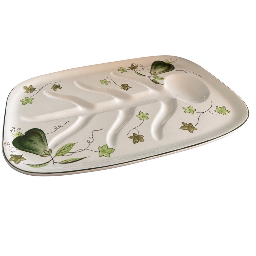 Vintage NASCO Japan Hand Painted Pear & Ivy serving Drain Tray MCM